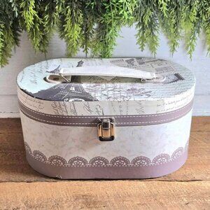 New Jaclyn Smith Paris Print Train Case Travel Cosmetic Box French Eiffel Tower